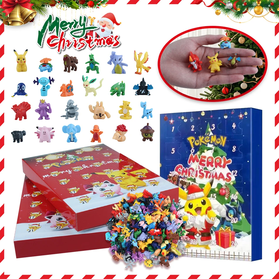 

Фигурка покемона, адвент-календарь, подарочная коробка, мини-кукла с персонажем Пикачу, Бульбазавр, детские рождественские игрушки, подарки