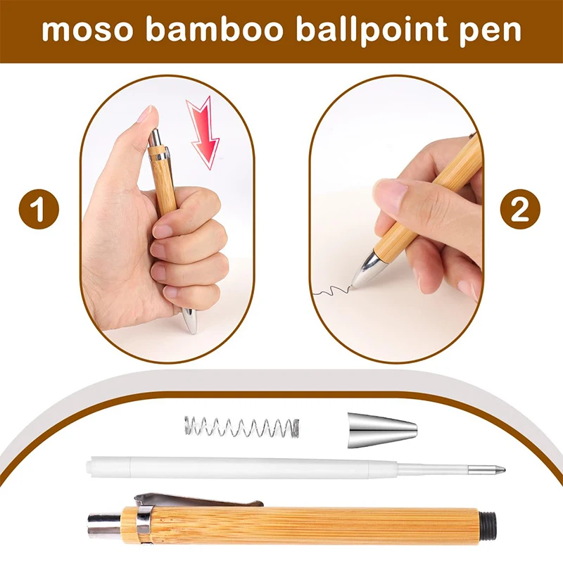 10-100Pcs Retractable Ball Point Pens Blue Black Ink Natural Bamboo Pen Sustainable Rollerball Pen School Office Supplies