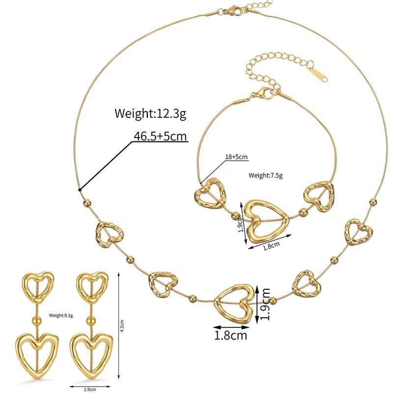 Nextvance الجوف خارج غير النظامية على شكل قلب أقراط سوار قلادة للنساء مطلية بالذهب مجوهرات من صلب لا يصدأ مجموعة هدايا