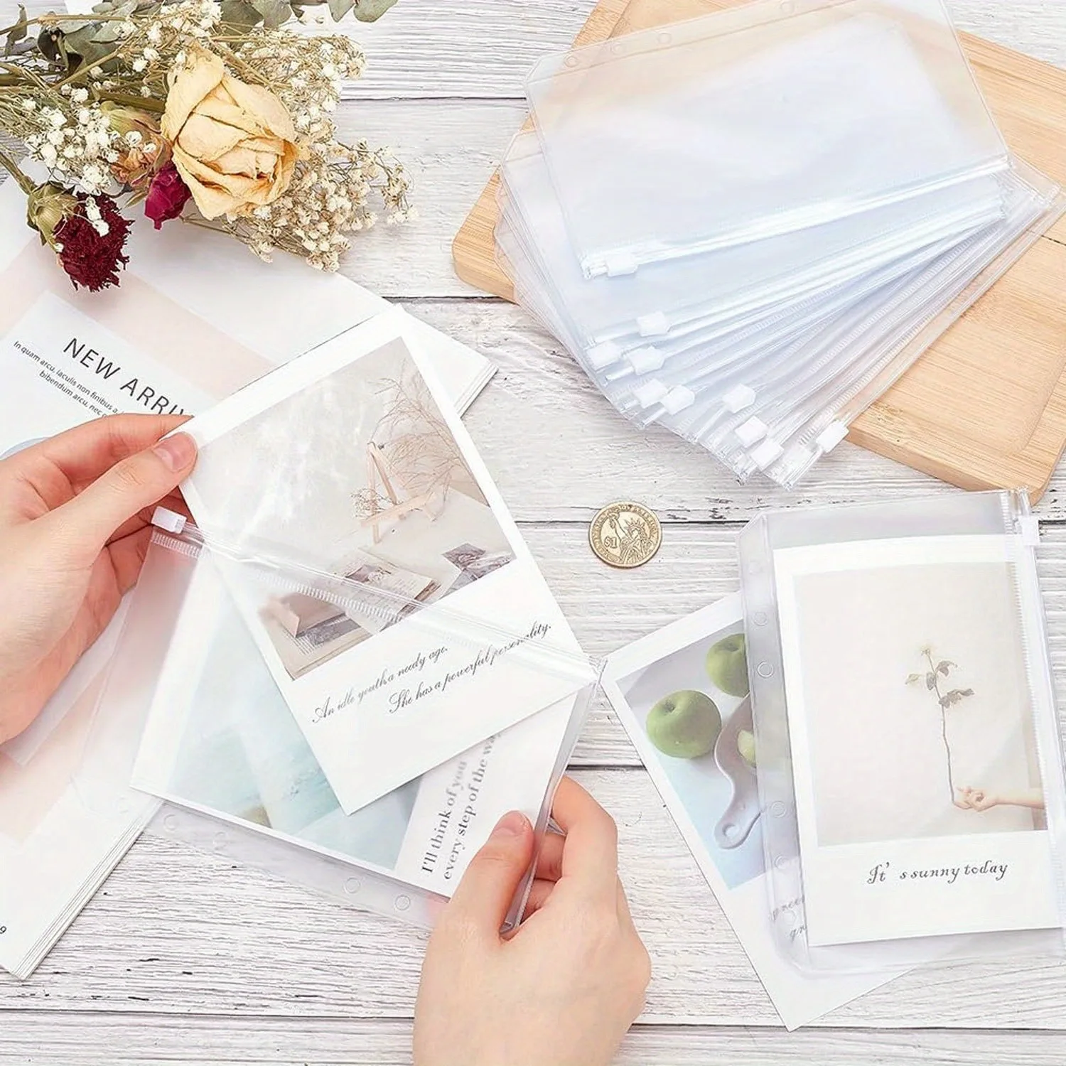 20PCS A5 Binder Pockets 6 Holes Clear Zipper Folders Planner Inserts Loose Leaf Bags Binder for Scrapbook Storage Supplies