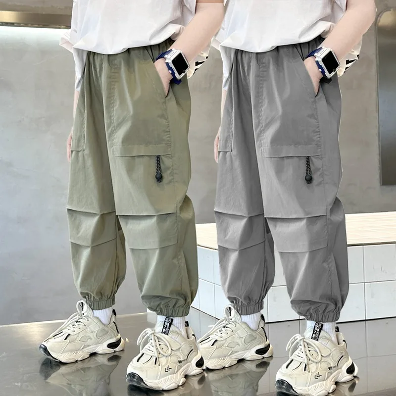 

Summer Boys Daily Pants High Street Ice Like Fabric Trousers Grey Thin Sports Pants Casual Children's Clothing Kids Sweatpants