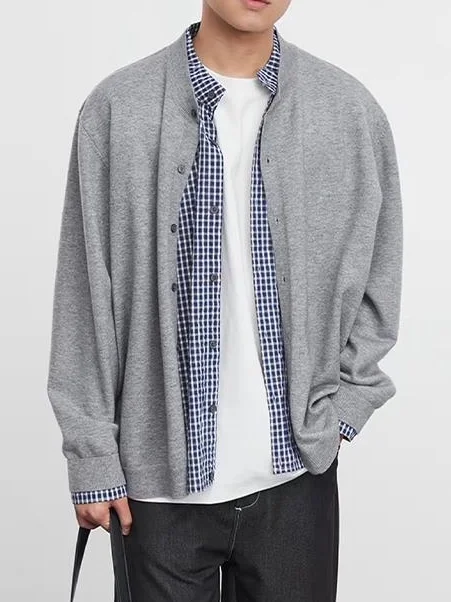 

Men's Knitted Cardigan Jaet Loose Fit Casual Sle Autumn Wear Plaid Splicing Design Comfortable Polyester V-Ne Long Sve