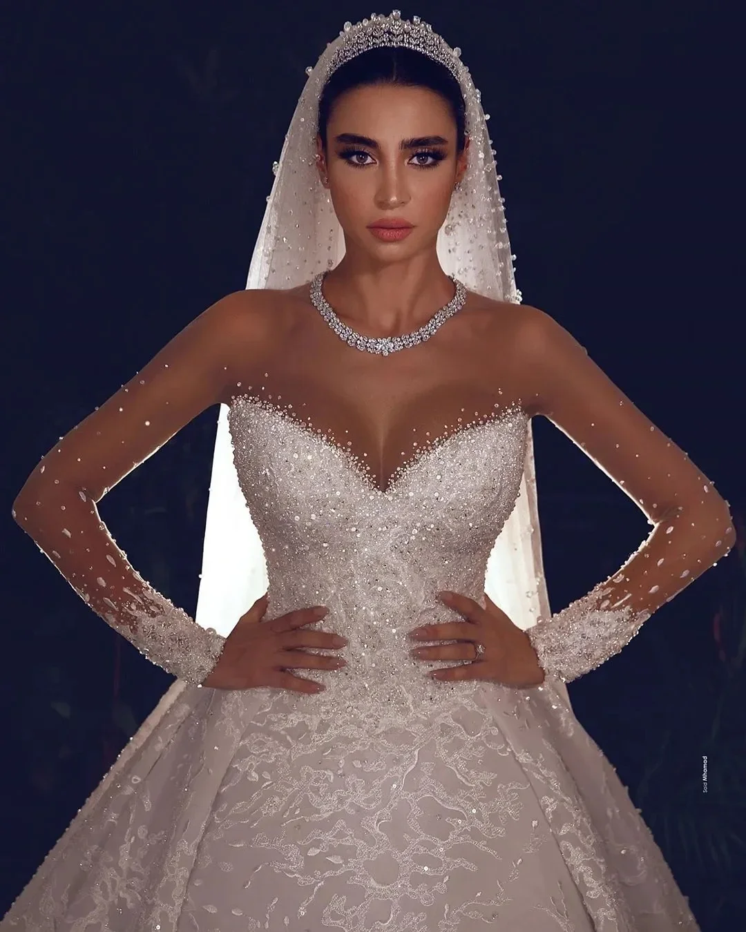 Flavinke Abiti da sposa di lusso personalizzati dell'Arabia Saudita 2025 A-line maniche lunghe in pizzo Dubai Plus Size Abiti da sposa da donna