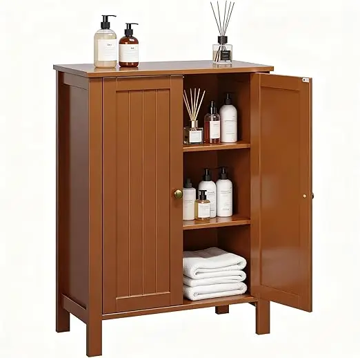 

Brown Bathroom Storage Cabinet ree Standing, Wooden loor Cabinet with 2 Do& Shelves, Sideboard Buet Cabinet Organizer or Kitchen