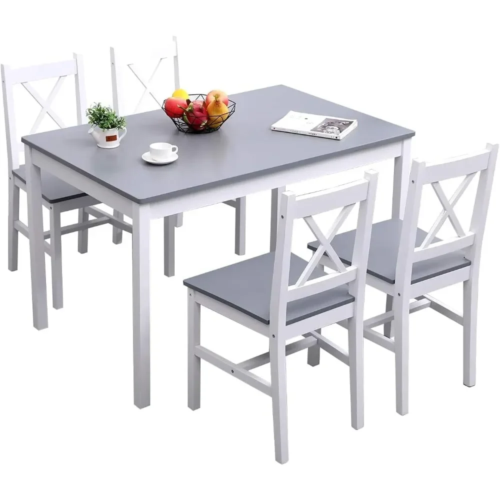 

Dining Table Set for 4, 5-Piece Wood Kitchen Dining Table Set with 4 Chairs for Kitchen Dining Room Restaurant Small Space