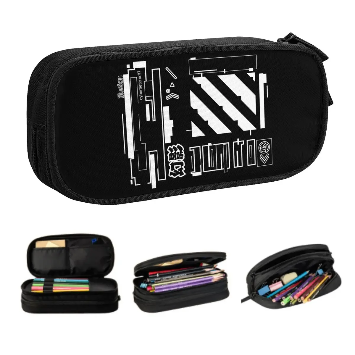 Custom Illusion Techwear Pencil Case Large Capacity Japanese Tokyo Future Tech Street Wear Style Pencil Box Students Stationery