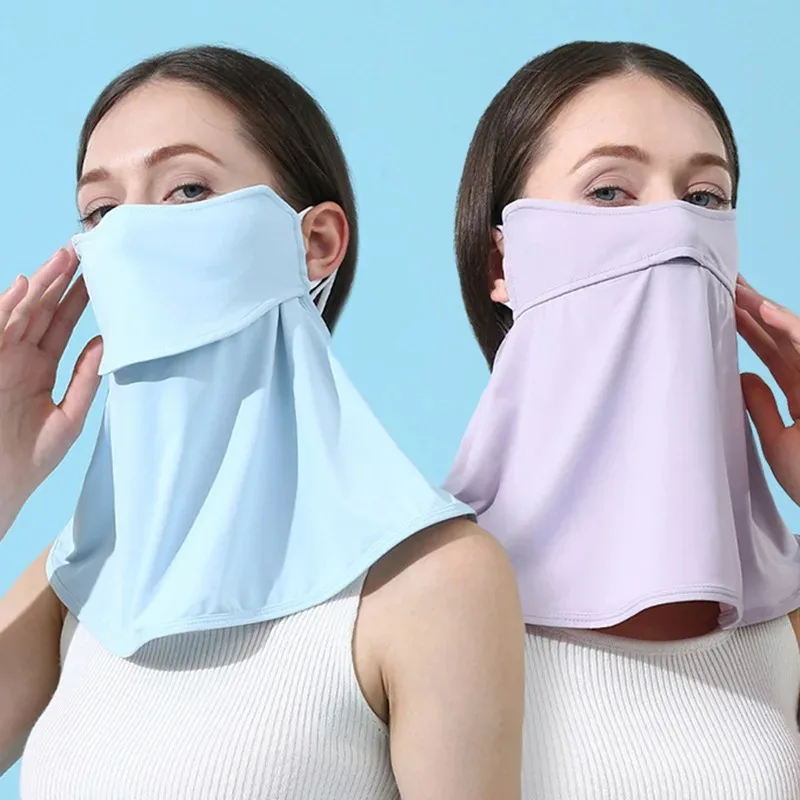 2025 Neue Frühlings- und Sommer-Einfarbige Schlichte Outdoor-Radsport-Reise-Sonnenschutz-Halbmaske aus Eisseide für Damen