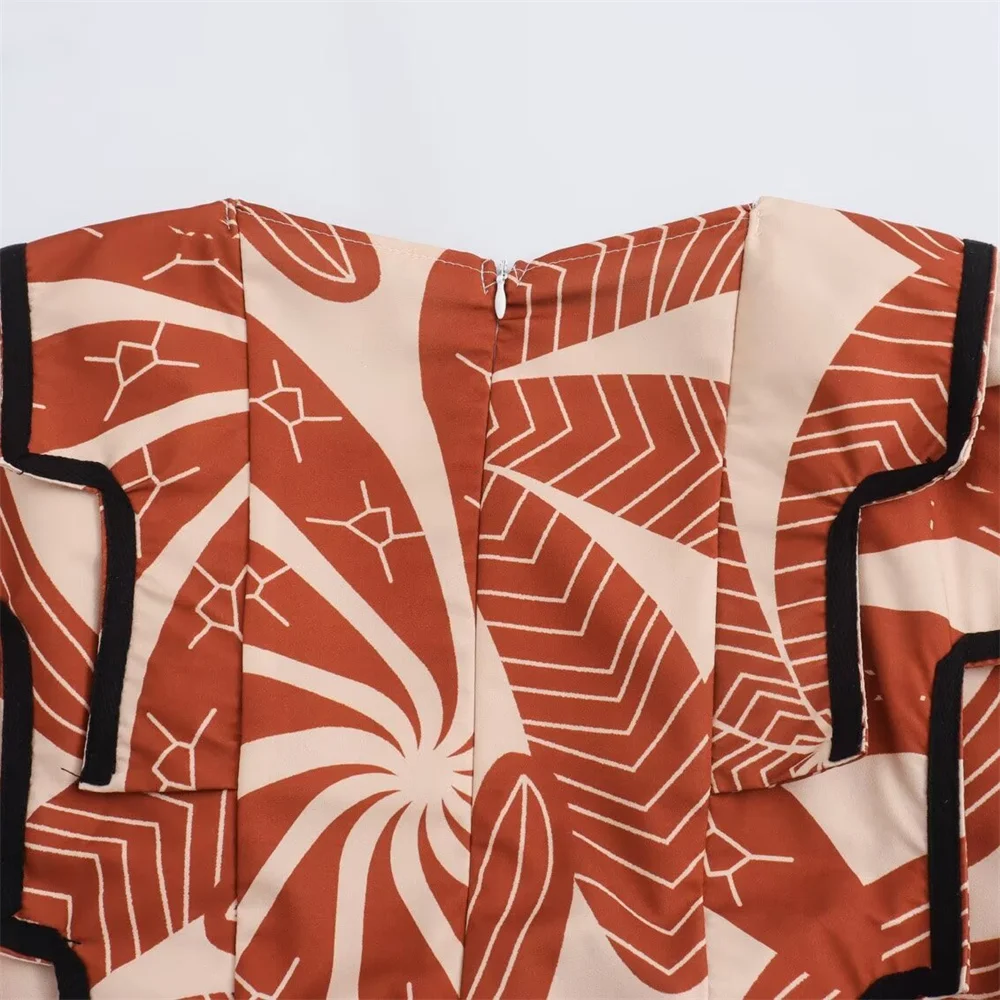 BM&MD&ZA 2024 letnia damska nowa prosta, wysokiej klasy elegancka dojazdowa długa spódnica z nadrukiem kwadratowy dekolt sukienka z frędzlami w talii