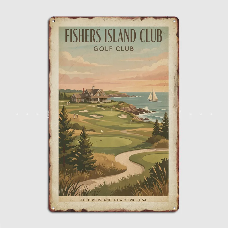 Fishers Island Golf Club Vintage Poster Metal Posters Living Sign Indoor Outdoor Room Decoration Home Bar Decor Wall Decor
