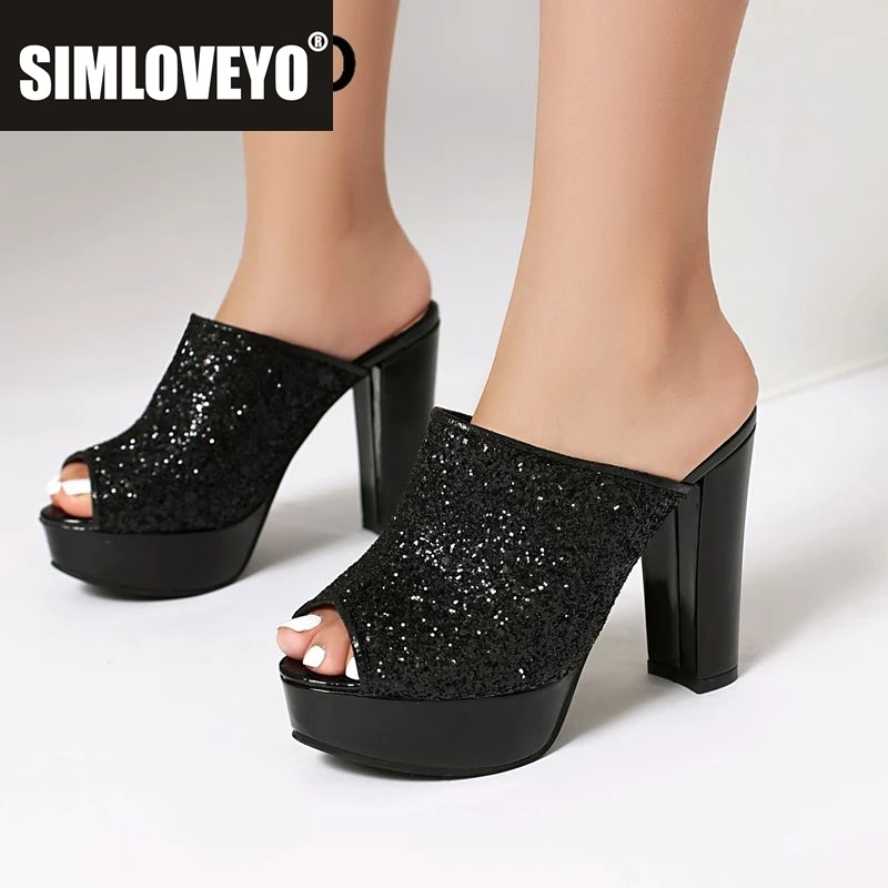SIMLOVEYO 2025 sandalias ostentosas para mujer, tacones de bloque con punta abierta, plataforma de 11,5 cm, 2,5 cm, zapatillas sin cordones de talla grande 43 44 45, zapatos sexis para uso diario
