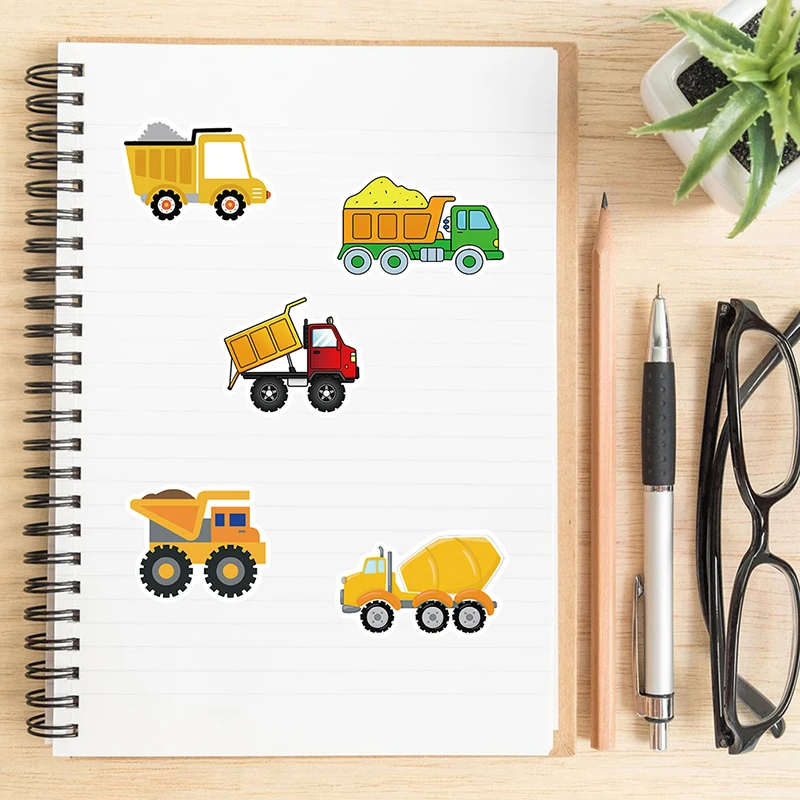 50PCS Cute Engineering Vehicle Car Sticker Cute Bus Truck Motorcycle Luggage Suitcase DIY Toy Decal Sticker For Kid