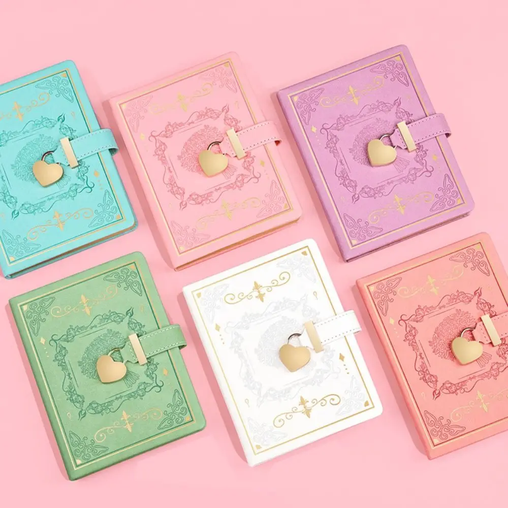 Delicate B6 Diary Book with Lock Dirt-proof Memo Notebook 288 Pages PU Leather Word Book Girls