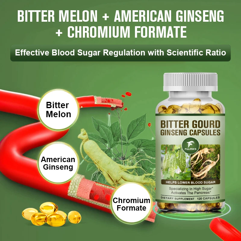 Organic Bitter Melon Ginseng Capsules  - Supports Body, Digestive, Skin, Immune & Overall Wellness , Non-GMO, Gluten Free