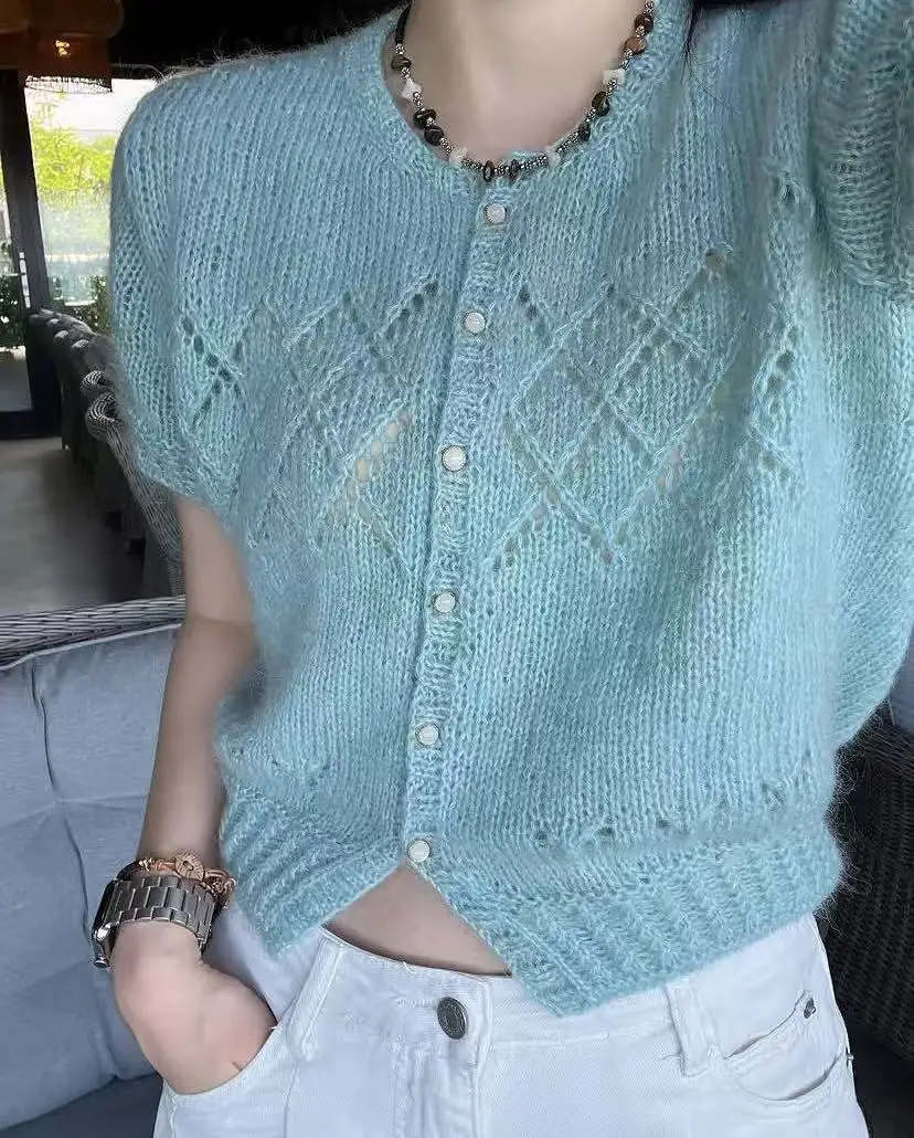 Lazy style, slim knit short sleeved, beautiful women's summer thin cardigan, versatile, niche, youthful and stylish