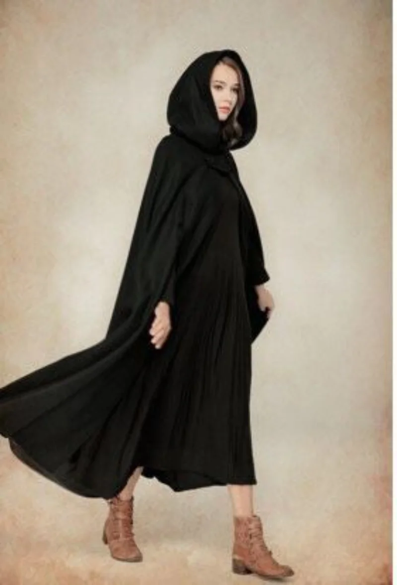 2023 Muslim Abayat Solid Color Hooded Lace-Up Cape Lengthened Cape Abayas for Women Ladies Cardigan Europe, America, Morocco