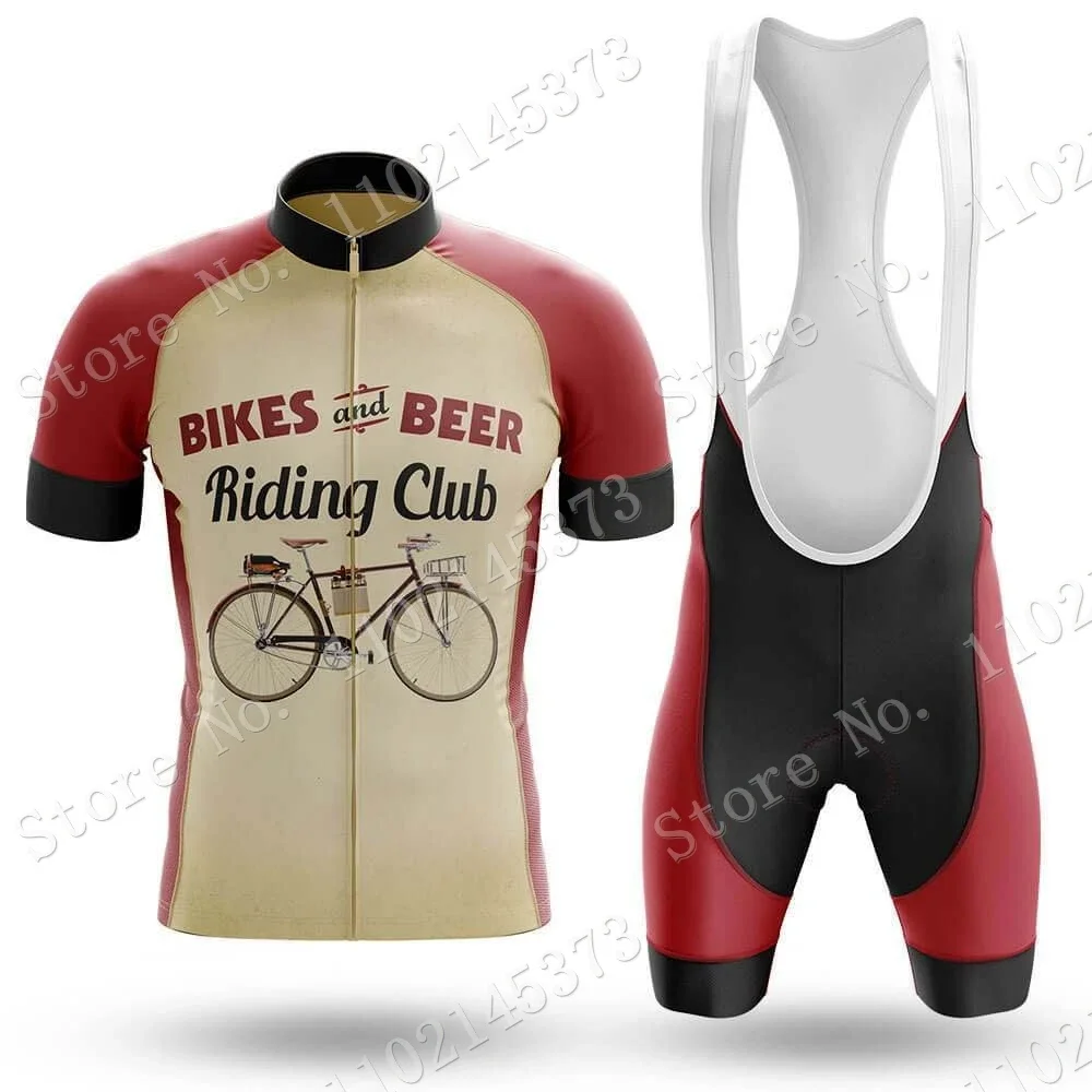 Retro Beer Cycling Jersey 2024 Set Red Blue Riding Club Vintage Clothing Summer Road Bike Shirts Suit Bicycle Bib Shorts MTB