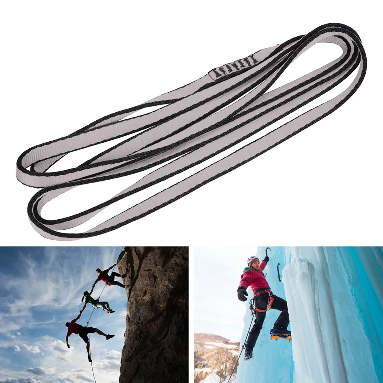 New Nylon Sling Climbing Sling Nylon Reinforced Stitching Safety Sling Gray Lightweight Sewn Loop Rope Activities