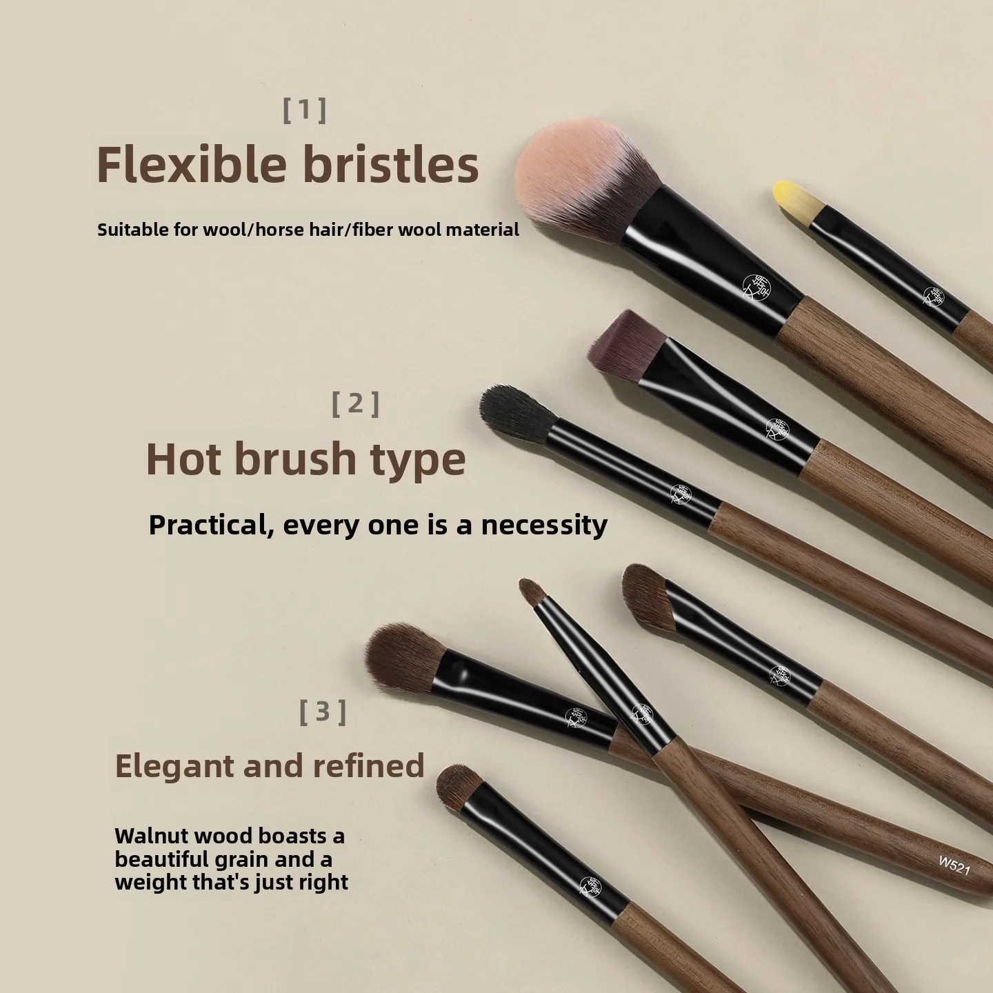Walnut Wood 8Pcs Animal Hair Makeup Brush Set, Fluffy Blush & Eyeshadow Foundation Blending Detail Makeup Brushes Cosmetic Tool