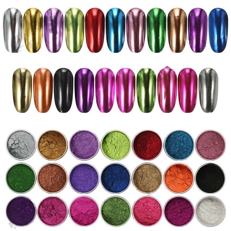 Frasco de polvo de uñas cromado espejo metálico, holográfico, plateado o dorado, pigmento brillante para gel polish 5