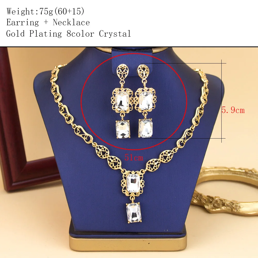 Marokko Stil Halskette Ohrring Set Für Frauen Luxus Arabisch Rot Grün Kristall Quadrat Anhänger Hals Chian Braut Schmuck – Detail 13