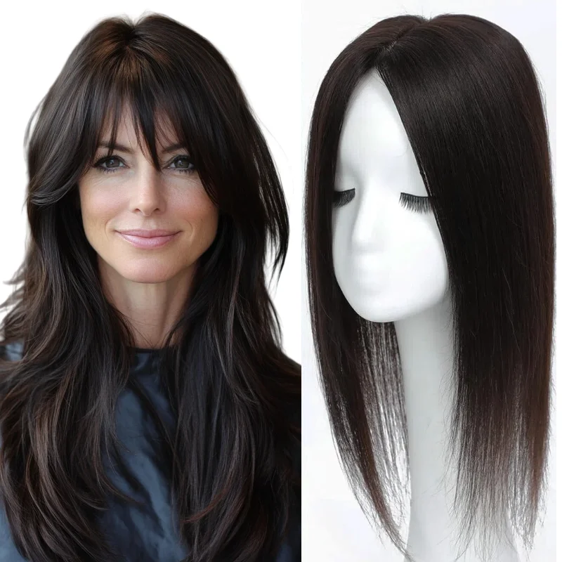 

In Stock 48H Ship Human Hair Frontal Lace Topper Hairpiece 4x4.5 Base 12 Inch Hand-Tied 4 Clips #1B #2 #4 #613 #10/6 #613/BC Dur