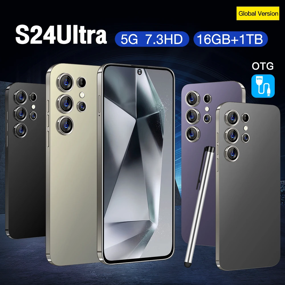 Global Version S24Ultra 5G Smartphone 7.3 Inch 16GB +1024GB Snapdragon 8 gen3,108 MP Camera 8000Mah Battery Android Phone