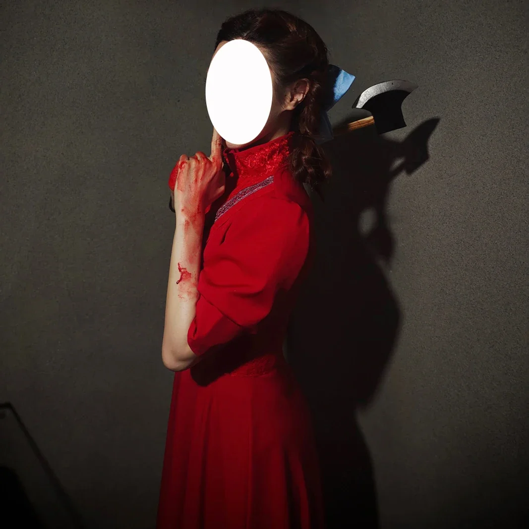 

2025halloween NEW Horror Movie Pearl Cosplay Dress For Woman Red Vintage Lace Dress Medieval Halloween Costumes Role Play Party