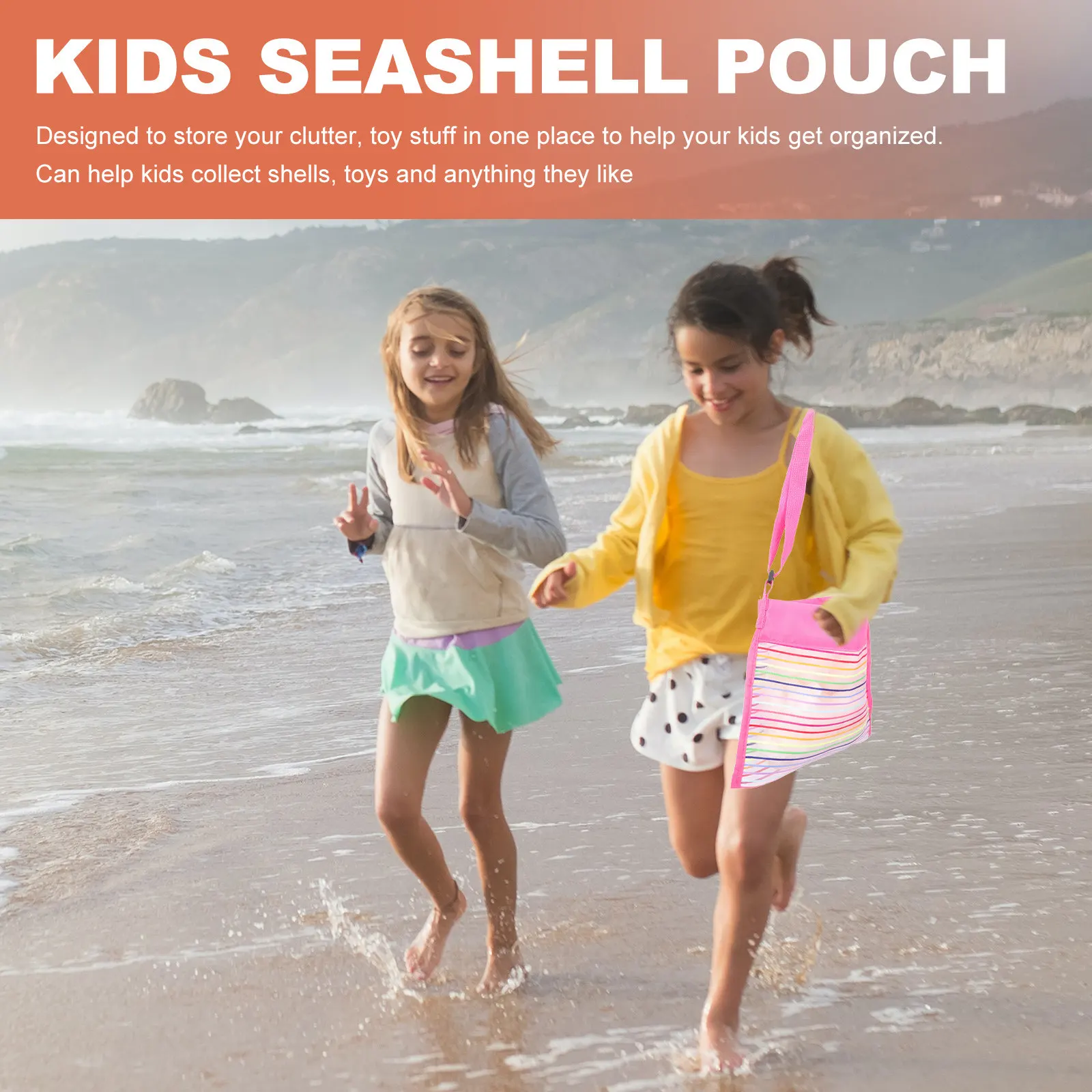 

2 шт. пляжные сумки-органайзеры для ракушек для детей, портативные дорожные сумки-тоут с радужным принтом, сумки для песка, детские пляжные сумки