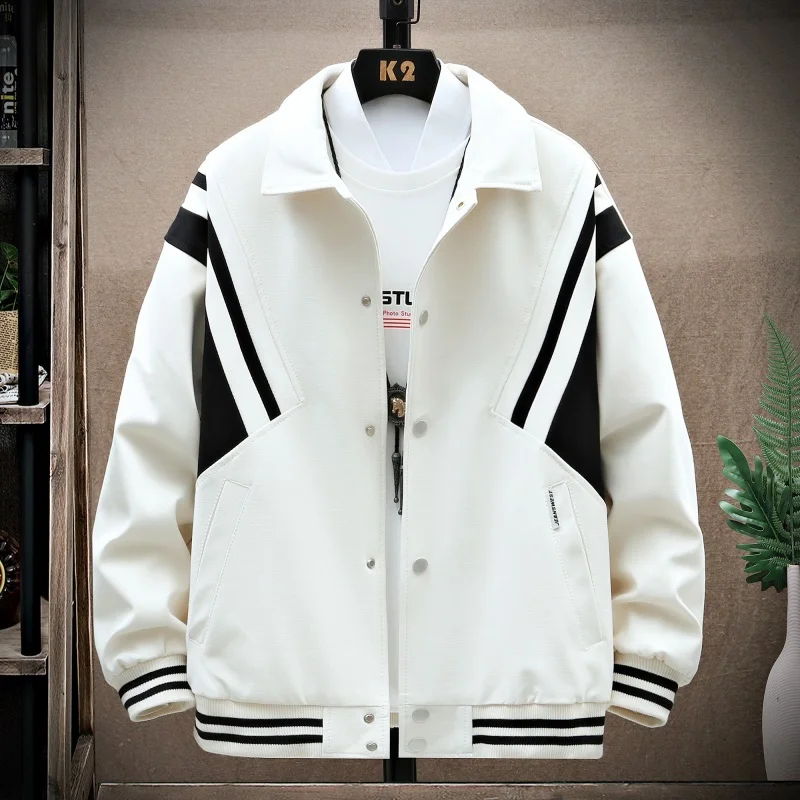 Casual 2023 Spring Autumn New Men's Turn-Down Collar Jackets Loose Fit Buckle Bomber Coats Youth Outwear Solid Tops Clothing