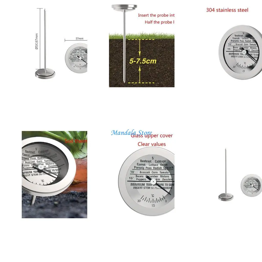

U2JC Upgraded Soil Thermometer Fast Response Stainless Steel Soil Tester Measurer No Battery Required for Bonsai Garden Lawn