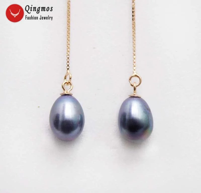 

Qingmos 7-9mm Drop Natural Black Pearl Earring for Women Jewelry with Rose Gold Color Silver S925 Ear Line Dangle Earrings 4''