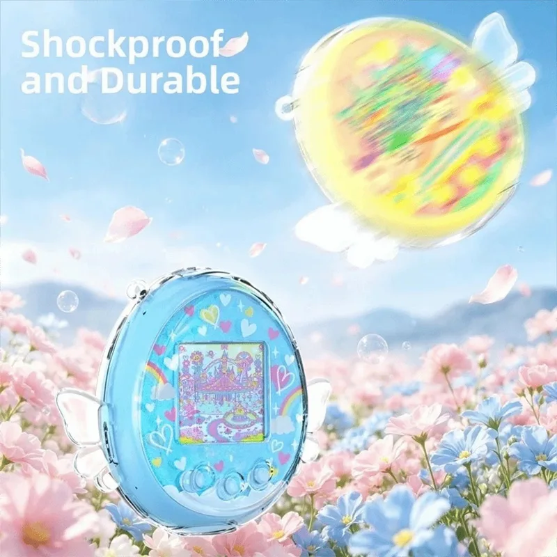 Clear Hard PC Protective Case for Tamagotchi Meets Full Coverage Shockproof Cover with Angel Wings Design, Anti-Scratch Shell