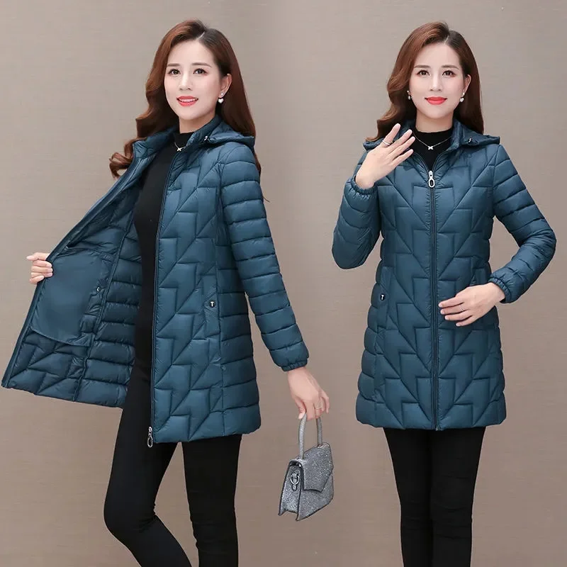 Chaqueta acolchada de algodón con capucha para mujer, Parkas largas gruesas y cálidas, abrigos de nieve para mujer, abrigo 6XL, invierno, 2022