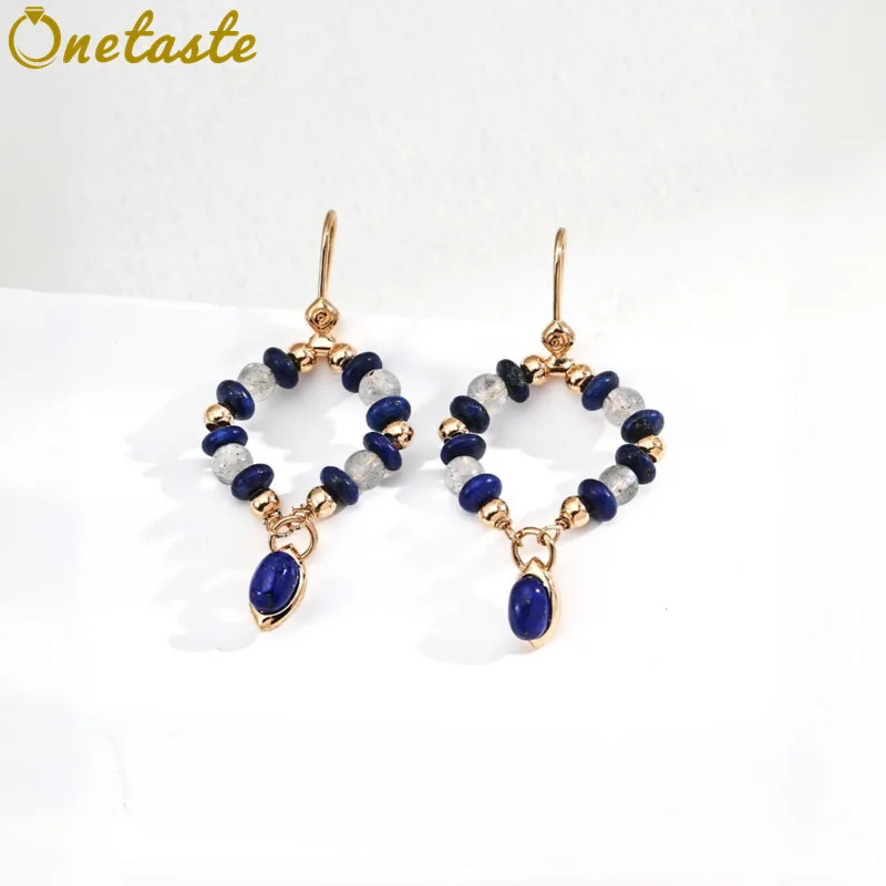 

Natural Lapis Lazuli Moonstone Big Circle 925 Silver Gold Plated Drop Dangle Earrings Women Chunky Trendy Statement Earring Gift