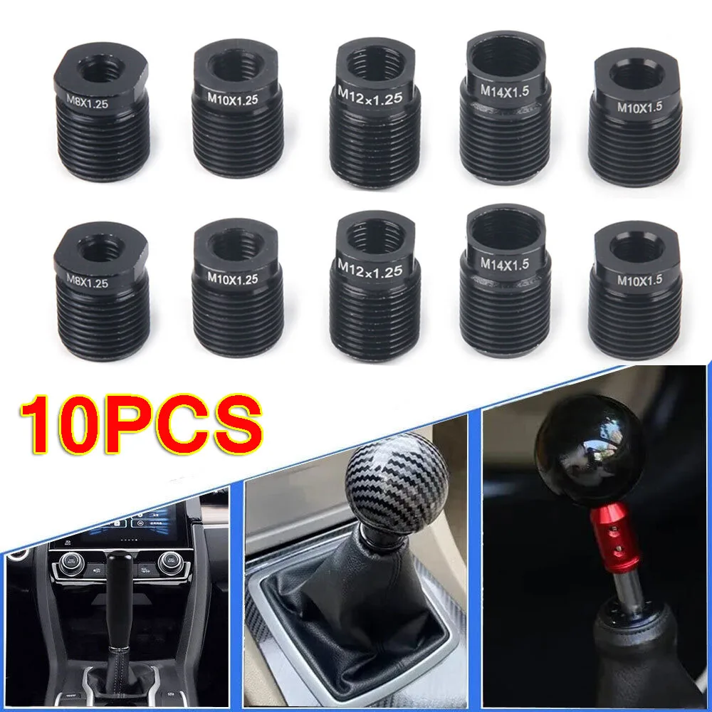 10Pc Aluminum Alloy Universal Car Gear Shift Knob Adapter Screw Nuts Black Thread Converter for Manual Shifter Lever Head Insert