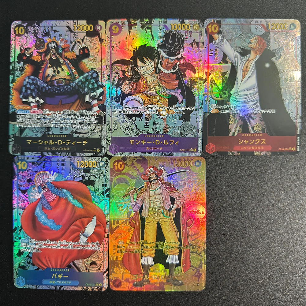 5Pcs/set OPCG Collection Cards OP09 Manga Monkey D Luffy Buggy Shanks Refractive Color Flash Card Child Gifts 63*88mm