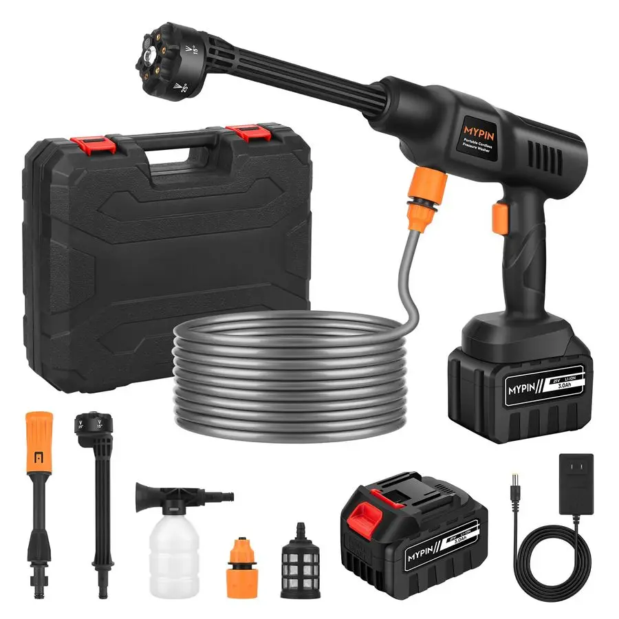 

Cordless Pressure Washer, 600 PSI 3.0Ah Rechargeable Battery Powered Pressure Washer, 6in1 Nozzle with Standard Nozzle for Car F