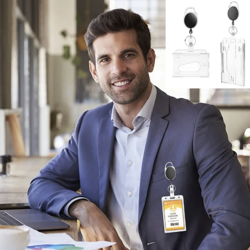 

Прозрачные слоты для карт, держатель для идентификационной бирки с катушкой для бейджа, органайзер для хранения карт, чехол для рабочей карты для сотрудников, чехол для карточек