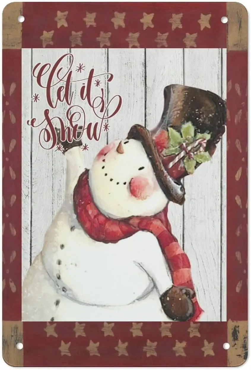 Let It Snow Christmas Snowman Tin Sign Snowman Gift Aluminum Tin Sign Xmas Winter Sign Plaque Christmas Decor Wall Sign for Cafe