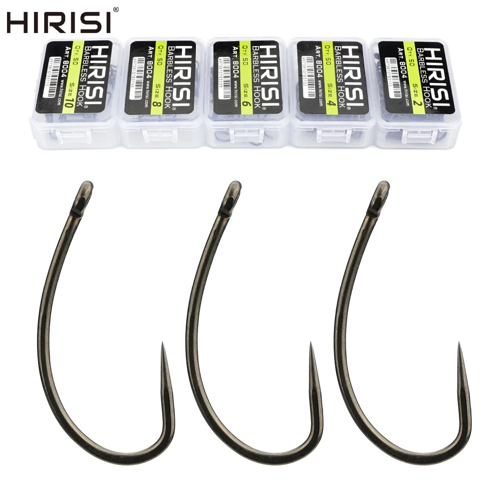 Hirisi 50/100pcs Carp Fishing Hook Coating Barbless Non-barb Fishhooks High Carbon Steel 8004 Carp Fishing Tackle Accessories