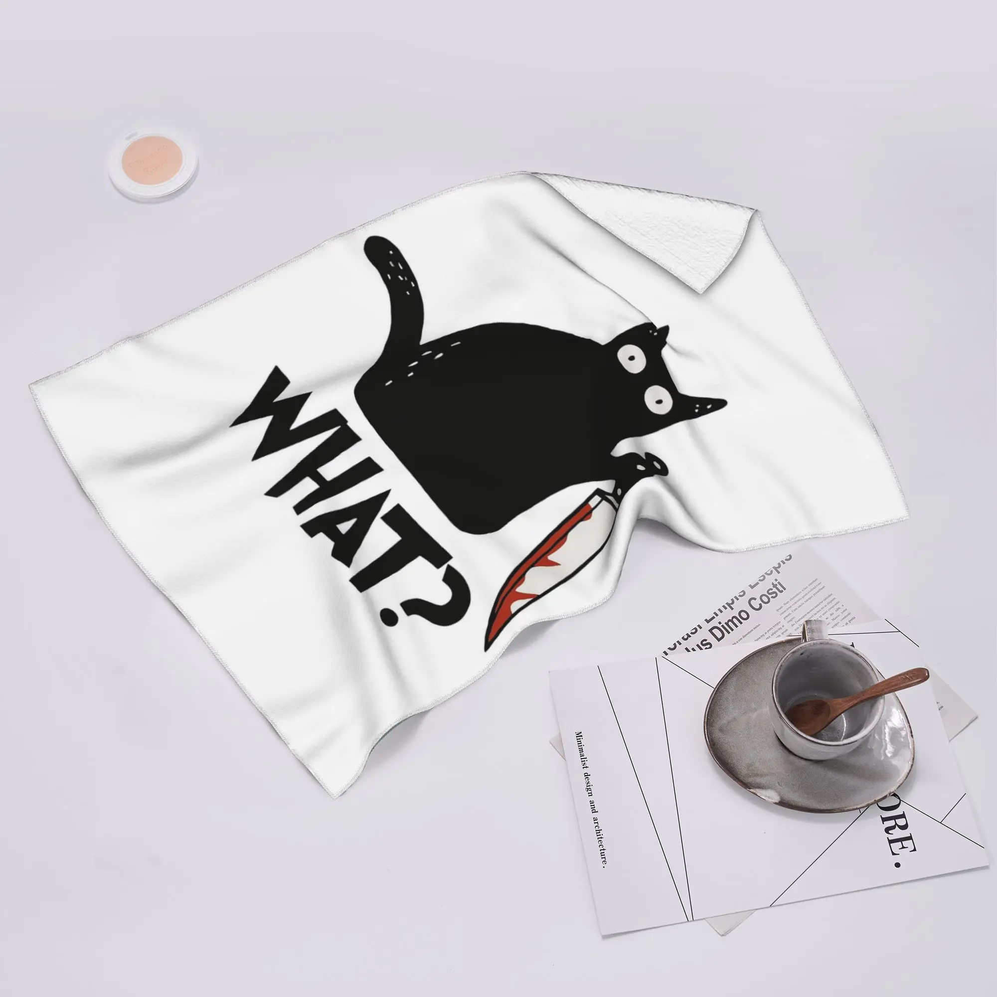 Custom Cat What Murderous Black Cat With Knife Gift Premium Soft Face Towel Quick Dry Pool Bath Cotton Towels Absorbent