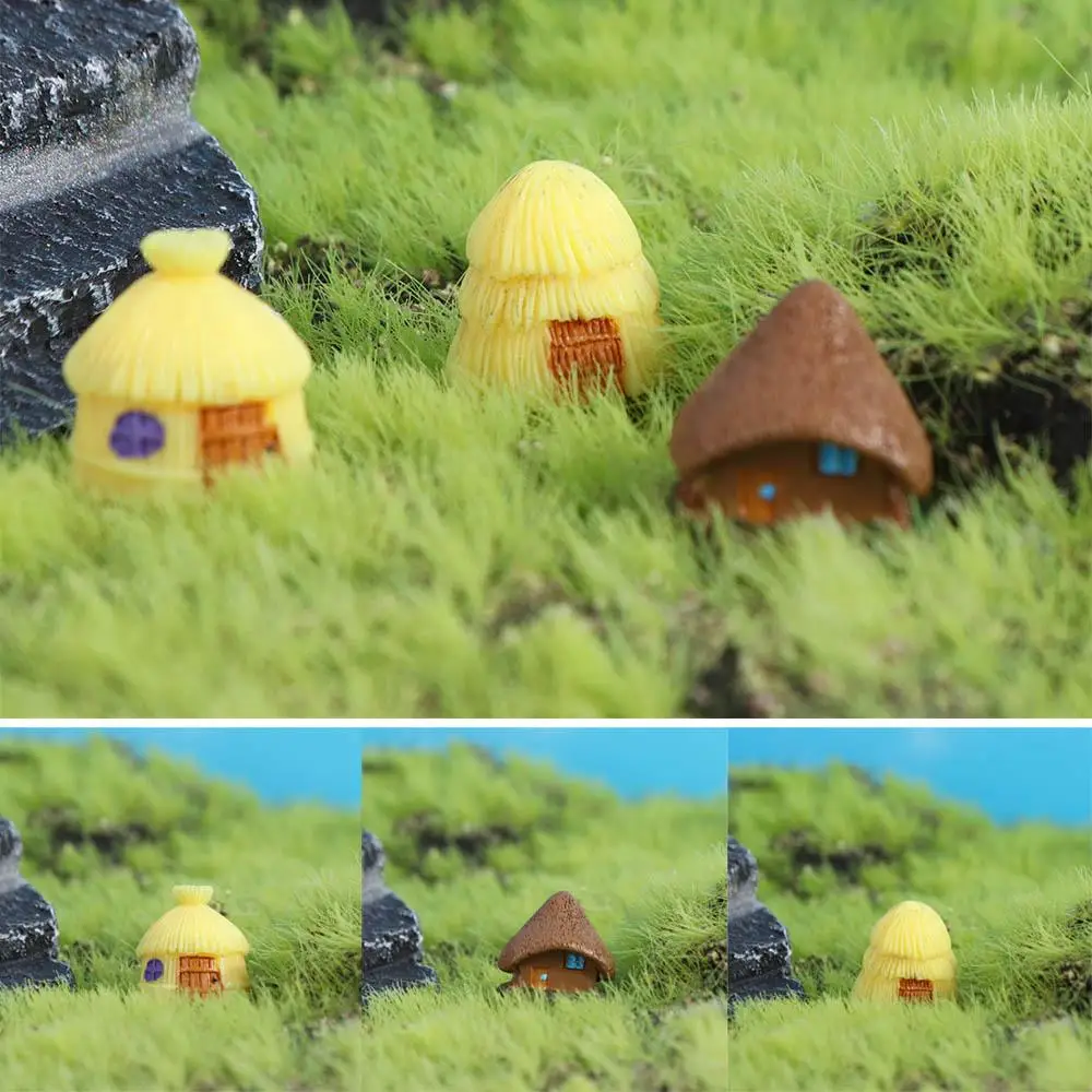 

Building Thatched Cottage Miniature Statue Mini Resin Crafts Small House Statue Handmade Micro Landscape Ornaments Yard