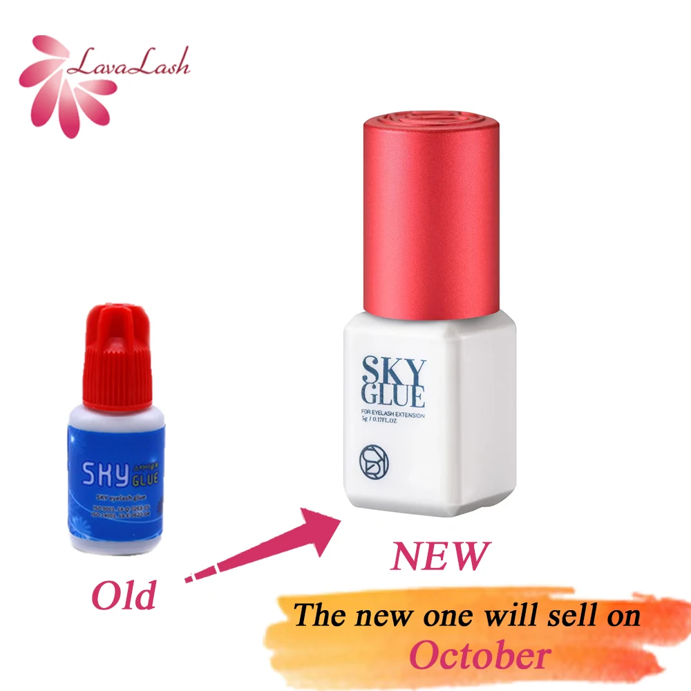 Extensiones de pestañas originales de Corea, pegamento Sky Glue + con tapa roja, 1-2 segundos de tiempo de secado, semanas 6-7, pegamento de