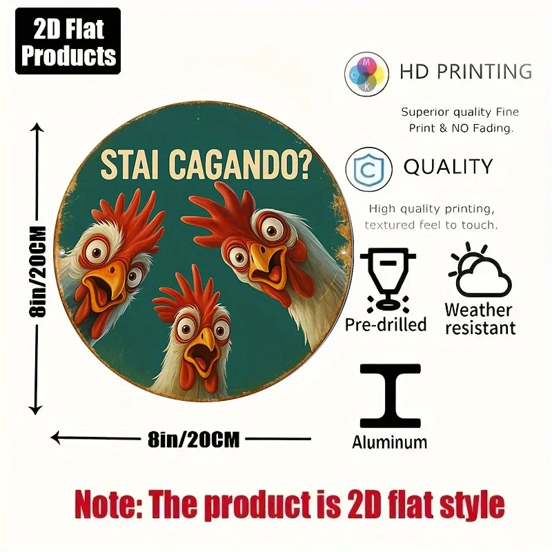 2D Flat - 1pc 2D Flat, 8.0*8.0 inch Round French Aluminum Sign, Vintage Decorative Plaque about 