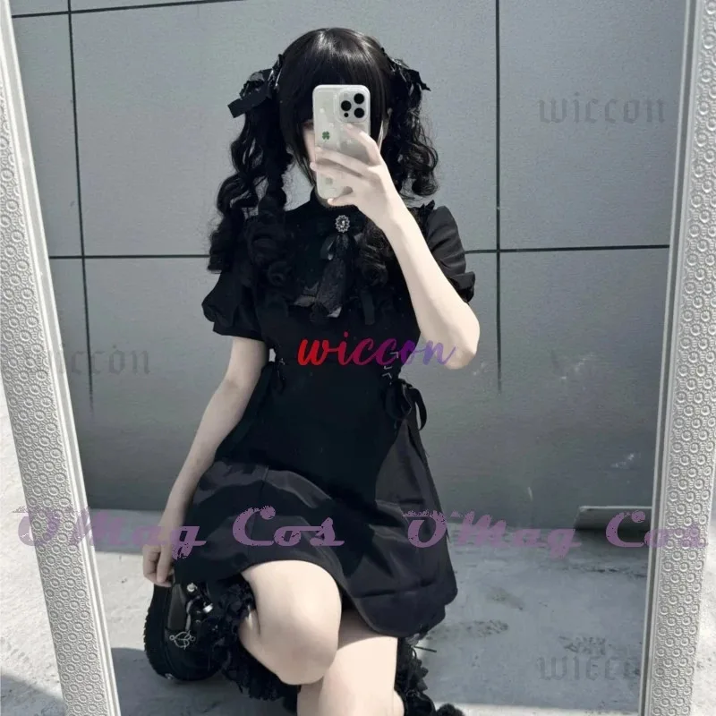 

Jirai Kei Gothic Style Doujin KAngel Cosplay Dress Women Lace Ruffles Long Sleeve Slim Bandage Dresses Y2k Party Mini Dresses
