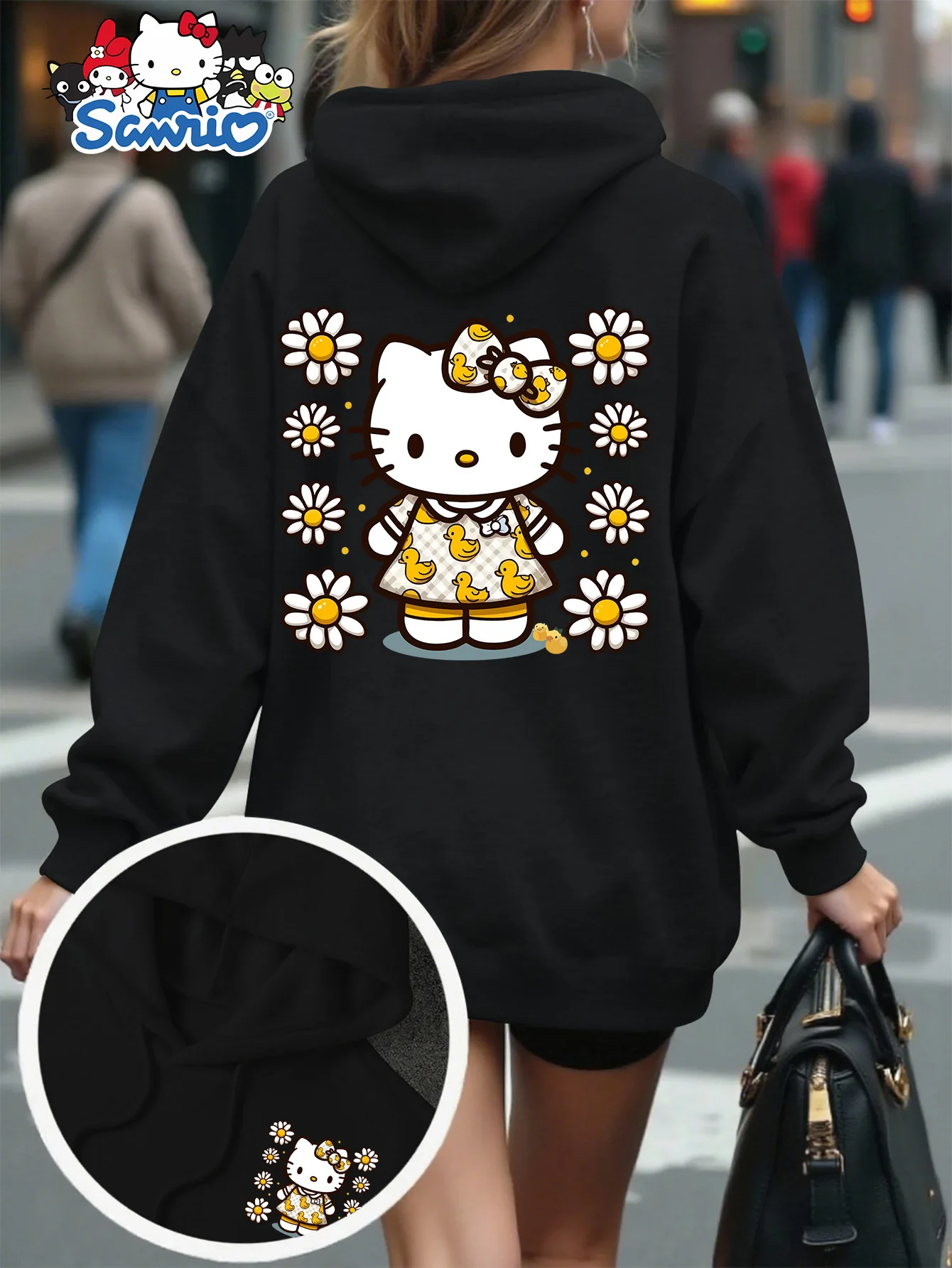 

Женская повседневная толстовка Sanrio на осень/зиму, с принтом Китти, с капюшоном, с длинными рукавами