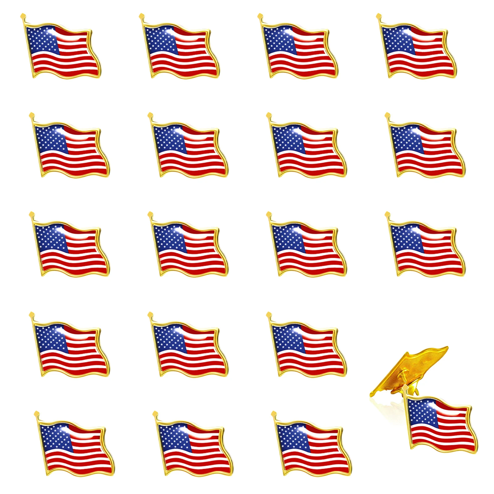 

20pcs American Flag Pin Brooch United States Flag Lapel Pin USA Flag Badges Metal National Flag Pin for Clothes Bag Hat Tie