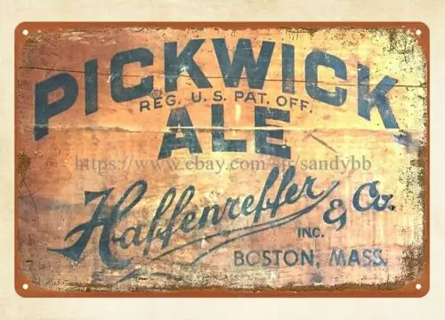 wall plaque Pickwick Ale Haffenreffer Brewery Boston, MA 1945 metal tin sign