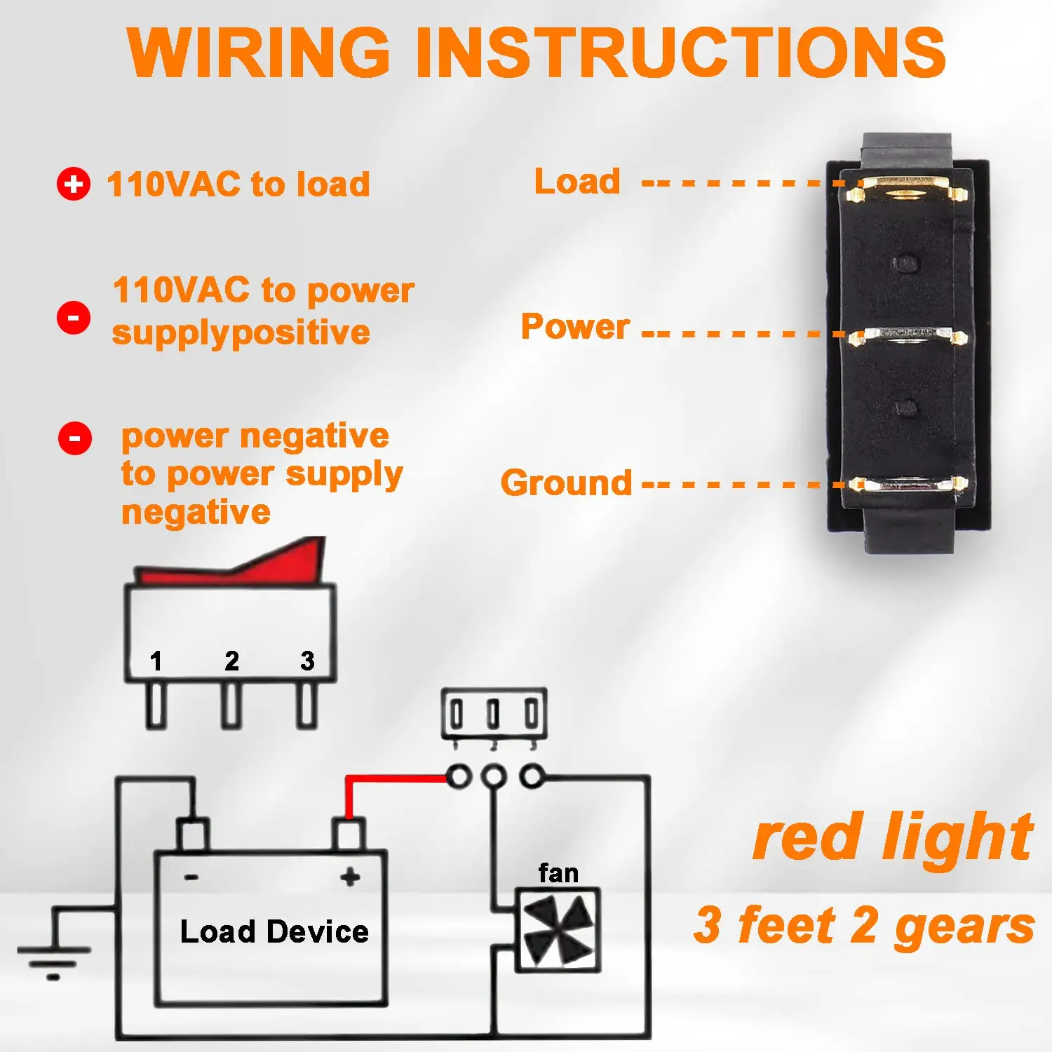 5Pcs Rocker Switch Red Light Illuminated, ON/Off SPST 3 Pin 3 Position Boat Rocker Toggle Switch Snap AC 250V/15A 125V/20A KCD3