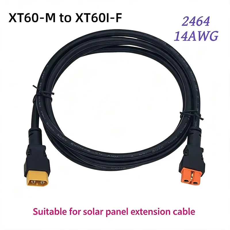 XT60-M to XT60I-F Solar Panel Extension Cable, Compatible with Zhenghao Solar Panel Extension Cables, 3m, 14 AWG